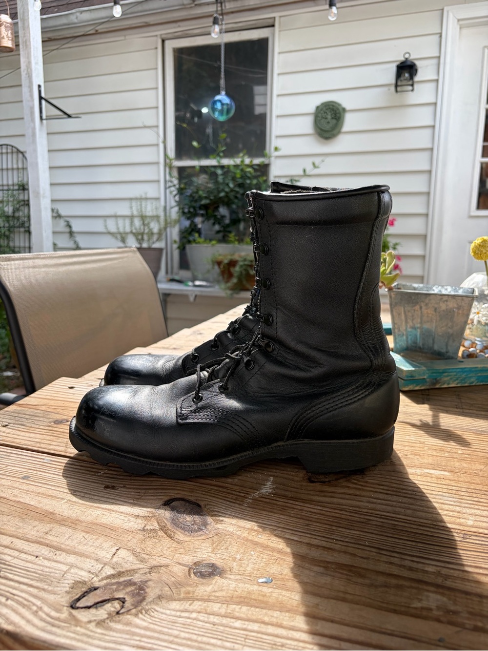 Altama Men’s 9.5 R Black Leather Military Combat Boots Tactical USA Flag